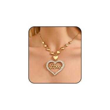 Imagem de WETMT Colar de coração grande e grosso banhado a ouro 18 k com pingente, normal, Metal, Sem Pedra Preciosa