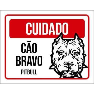 Imagem de Placa Cuidado Cão Cachorro Bravo Pitbull 36X46