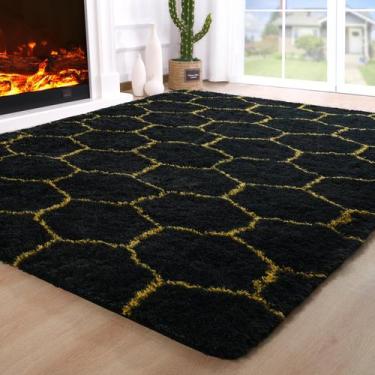 Imagem de Alfombra de Área Noahas Fluffy 6x9 para Dormitorio y Sala en Negro y D