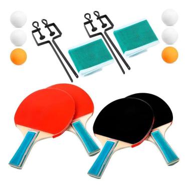 Imagem de Kit Ping Pong 4 Raquetes 6 Bolinhas 2 Redes Com Preto/Vermel