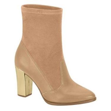 Imagem de Bota Feminina Salto Bloco Amêndoa Tan Metal Dourado Beira Rio 9043.137-Feminino
