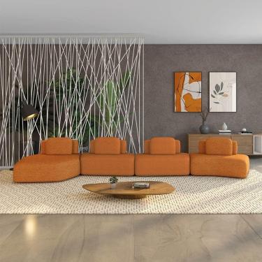 Imagem de Sofá 4 Lugares Orgânico Com Chaise E 3 Módulos Berlim Bouclê Caramelo K01 - D`rossi