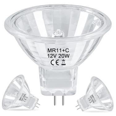 Imagem de Lacnooe Lâmpada de halogêneo MR11 20W 12V FTD holofote com longa vida útil, base de dois pinos GU4, lâmpadas MR11 reguláveis para paisagem, destaque, luzes de trilha, fibra ótica, tampa de vidro