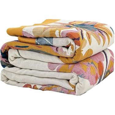 Imagem de Cobertor Boho para sofá 100% algodão orgânico ultra macio respirável colcha rústica 127 cm x 152 cm pássaros e manta floral para sofá, cadeira, cama, sofá cadeira
