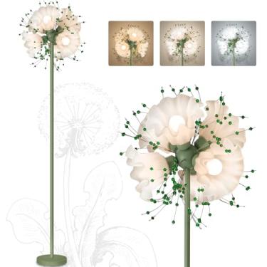 Imagem de Fuzzbopn Luminária de chão floral para sala de estar, luminária de chão de cristal alta com 6 lâmpadas de LED, lâmpadas de piso florais verdes com 3 temperaturas de cor, lâmpada de pé moderna e