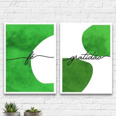 Imagem de Kit 2 Quadros Fé E Gratidão Verde 33X24Cm