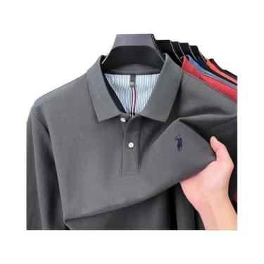 Imagem de Camisa Polo Masculina De Manga Longa 100% Algodão Puro, Marca Designer