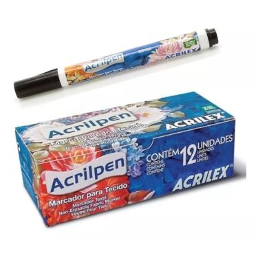 Imagem de Caixa com 12 Canetas Acrilpen Acrilex Preta para Tecidos