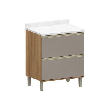 Imagem de Balcão De Cozinha Com Tampo 70cm 1 Porta E 1 Gavetão Diana L Avelã/fumê