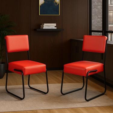 Imagem de Kit 2 Cadeiras Decorativa Sala De Estar Cozinha Jantar Flórida Couro Sintético Vermelho Tubo Preto