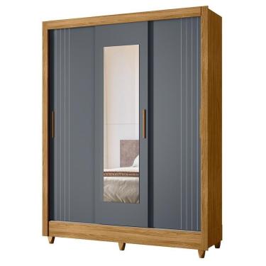 Imagem de Guarda Roupa Solteiro Bolívia 3 Portas Deslizantes Freijó/cinza Com Espelho - Moval