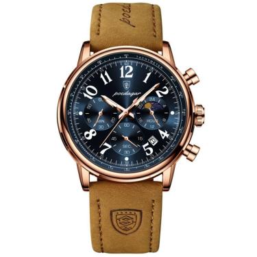 Imagem de Relógio Esportivo Militar Masculino à Prova D'agua Quartzo Multifuncional Azul Dourado