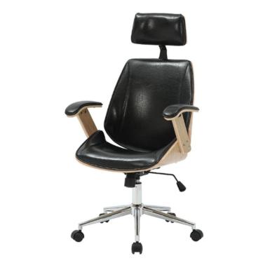 Imagem de Cadeira Giratória Presidente Office Lisboa Rivatti Madeira Natural Revest Pu Preto Base Aço Cromado