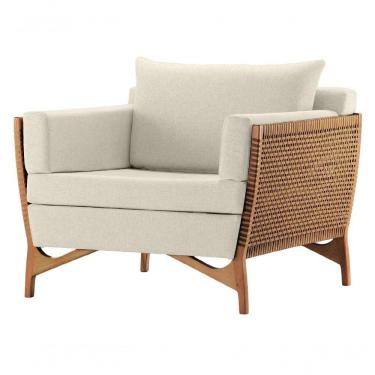 Imagem de Poltrona Com Braço Cutiê Linho Bege Madeira Cedro Corda Fita Poliéster