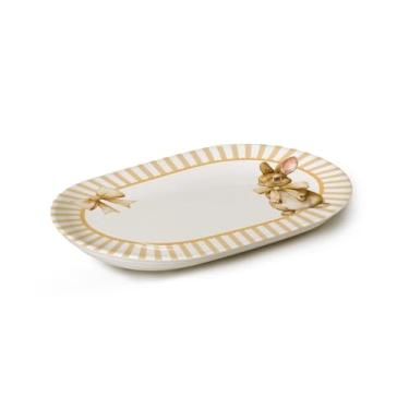 Imagem de Travessa de Páscoa em Cerâmica com Laços Amarelo, Decoração de Coelho, 34 cm