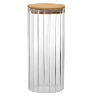 Imagem de Pote Vidro Canelado Tampa Bambu P/ Mantimento Hermético 1100ml - Qhous