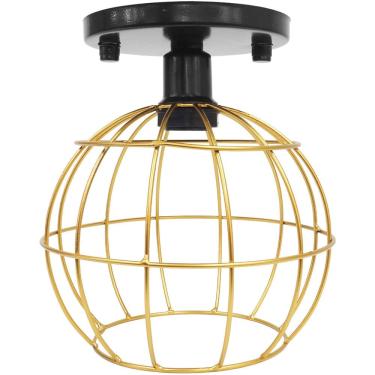 Imagem de Lustre Teto Plafon Industrial Aramado Globo Dourado Retrô Luminária Vintage Preto Agp Ilumini