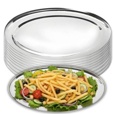 Imagem de Kit 10 Travessas Oval Rasa Aço Inox 35cm Para Servir Alimentos Porções