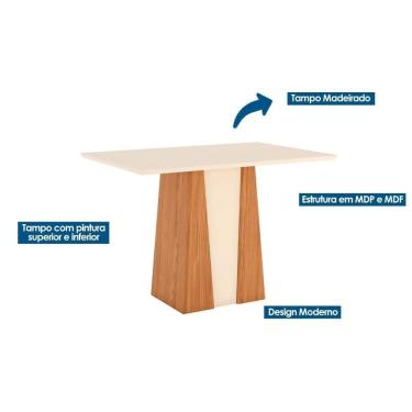 Imagem de Conjunto Mesa Sala Jantar Orus Tampo Madeirado Com Vidro 120x80cm E 4 Cadeiras Bella Nature Linho Henn