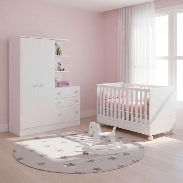 Imagem de Quarto de Bebe Infantil Doce Sonho Berco Vira Cama e Guarda Roupas com Comoda Qmovi