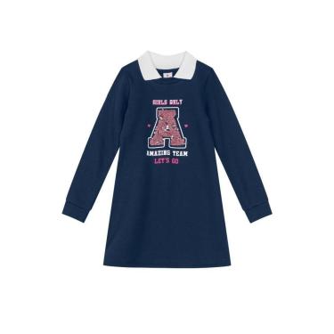 Imagem de Vestido Manga Longa De Moletom Infantil Menina Brandili Azul-Feminino