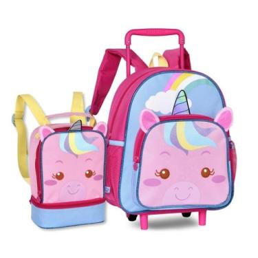 Imagem de Mochila Carrinho Escolar Unicórnios Bolsa Infantil Meninas - Clio Styl