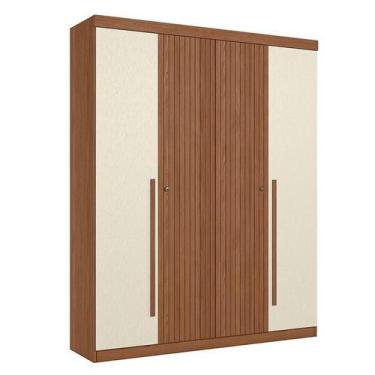 Imagem de Guarda Roupa Casal Ripado 4 Portas Buriti Jatobá Areia Acetinado - San