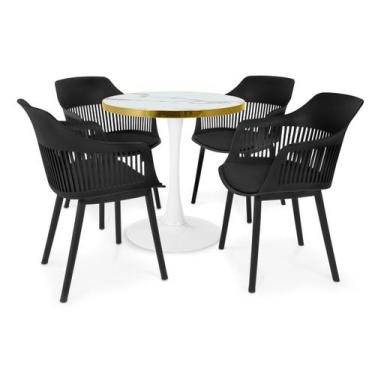 Imagem de Conjunto Mesa de Jantar Redonda Majestic 70cm Branca com 4 Cadeiras Es