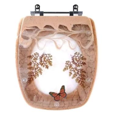 Imagem de Acento Sanitário Poliéster Decorada Borboleta Stylus Pêssego 73 para louça Celite