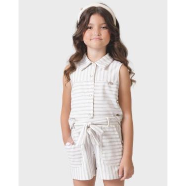 Imagem de Conjunto menina moletinho Síria verão leve casual confortável - Off White - Menina 4 a 14 anos-Feminino