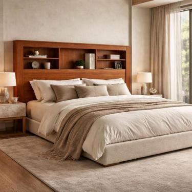 Imagem de Cabeceira Lisboa Em MDF MDP Com Nicho Prateleira Organizadora Tamanho 