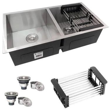 Imagem de Cuba Dupla Quadrada Inox 304 Gourmet 8040 Com Acessórios - Ecubas