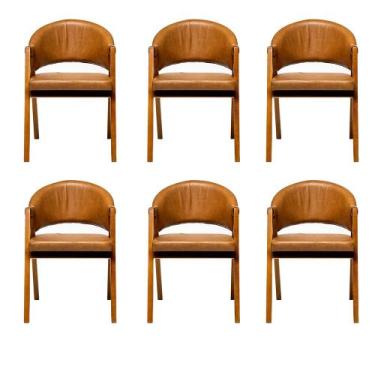 Imagem de Kit 6 Cadeiras Sala de Jantar Premium com Braço Madeira Maciça Movellu