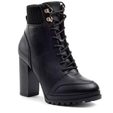Imagem de  Bota Coturno Feminino Tratorado Vizzano Salto Alto Preto, Preto, 39
