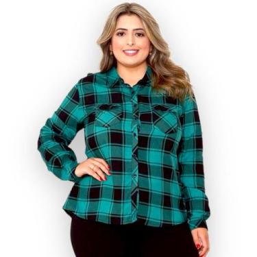 Imagem de Camisa Xadrez Feminina Plus Size Festa Junina Manga Longa Tamanho Gran