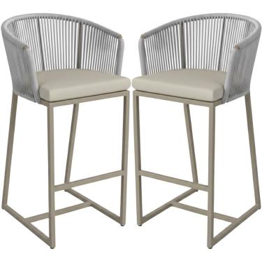 Imagem de 02 Banqueta Noronha Em Alumínio E Corda Náutica Trama Prata