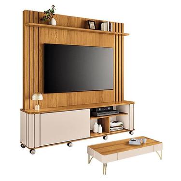 Imagem de Estante Home Theater Trinus Cinamomo Off White Com Mesa De Centro Cadenza Off White Cin...