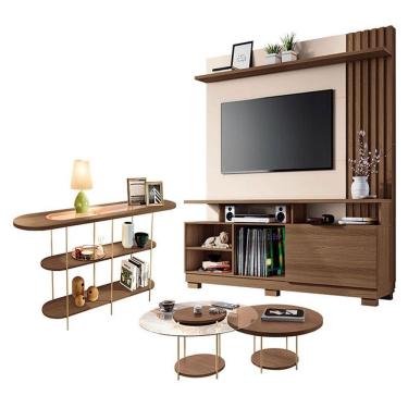 Imagem de Estante Home Theater Artheo Castanho Off White Com Kit Mesa De Centro Sky E Aparador In...