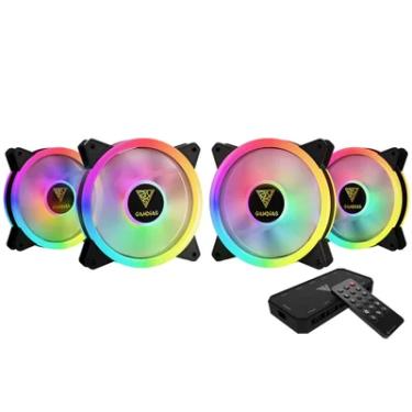 Imagem de Kit Cooler FAN com 4 Unidades GAMDIAS Aeolus Elite, 120mm, RGB, Preto, Com Controlador