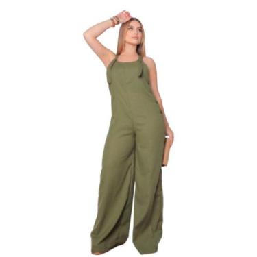 Imagem de Macacão Feminino wide leg Pantalona com botões no linho - Mamustore, V