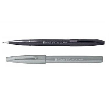 Imagem de Kit Caneta Pincel Pentel Brush Sign SES15C - Preta e Cinza