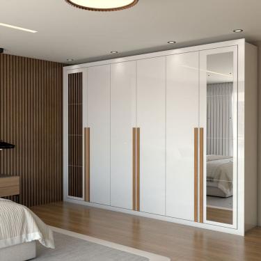Imagem de Guarda-Roupa Casal Aura 6 Portas 6 Gavetas com Espelho Branco - Panorama Móveis