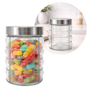 Imagem de Pote de Vidro 1200ml com Tampa Rosca em Aço Inox Porta Mantimento Design Decor Point