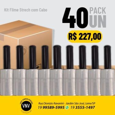 Imagem de Kit Mini filme Stretch 100x25 com cabo (40 unidades) - VNV embalagens 
