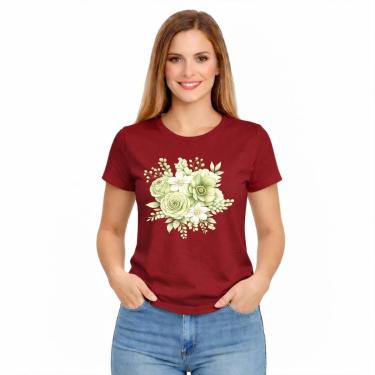 Imagem de Camiseta Feminina Flores Verde Estampa Delicada Moderna-Feminino