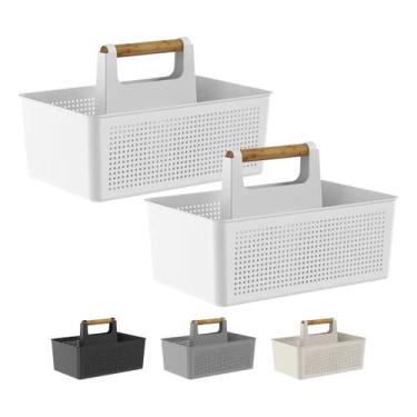 Imagem de 2 Organizador Multiuso Limpeza Cozinha Com Alças 8 Litros Ou, Branco