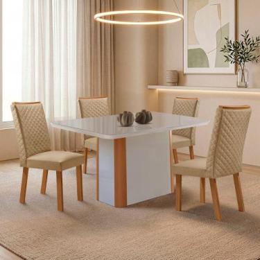 Imagem de Mesa de Jantar Isadora 120cm Tampo MDF e Vidro Canto Copo com 4 Cadeir