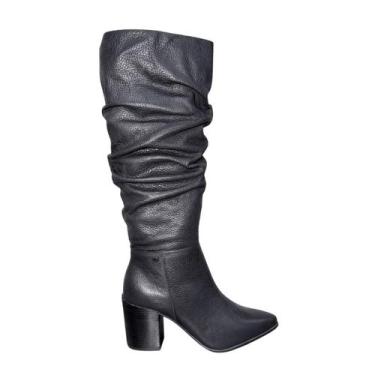 Imagem de Bota Cano Longo Couro Engomado Feminina Bottero Preta, Preto, 35