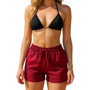Imagem de Short Feminino Avulso Confort Fit com Forro Praia & Academia Cor:Vinho