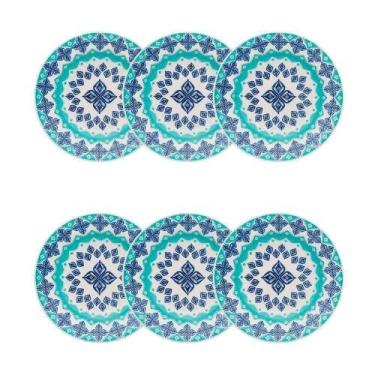 Imagem de Jogo De Pratos Fundo Ellegance 6 Pc Ceramica Azul Verde - CTMD